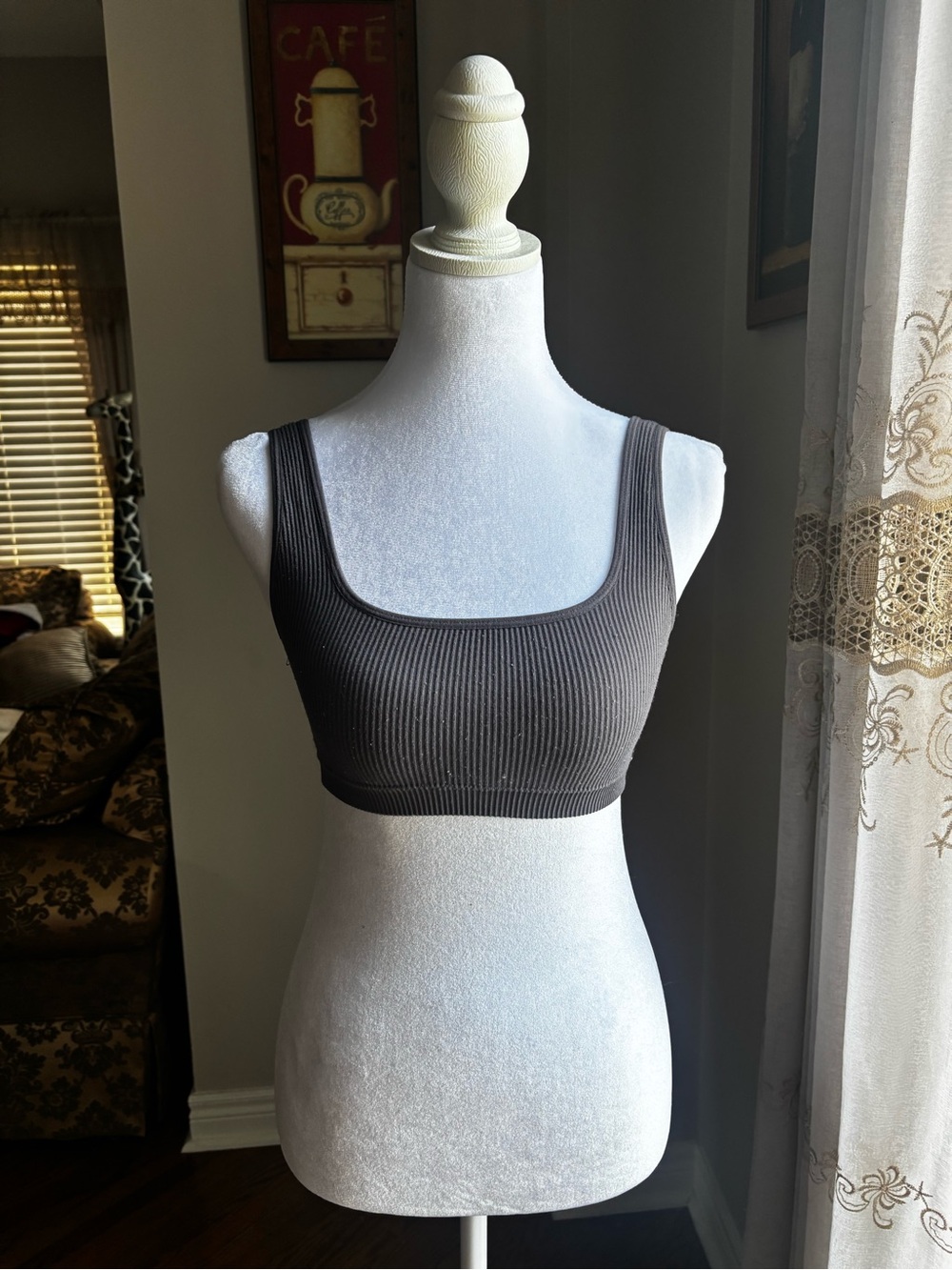 Garage Ribbed Scoop Crop Tank in Charcoal Gray